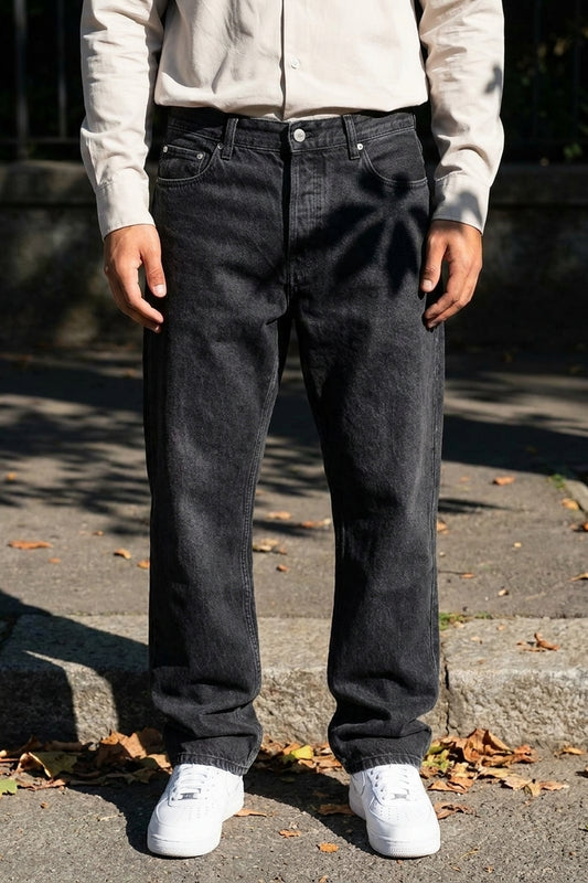 BENJI OVERSIZED FIT JEANS Faded Black men's front waist-to-hem crop