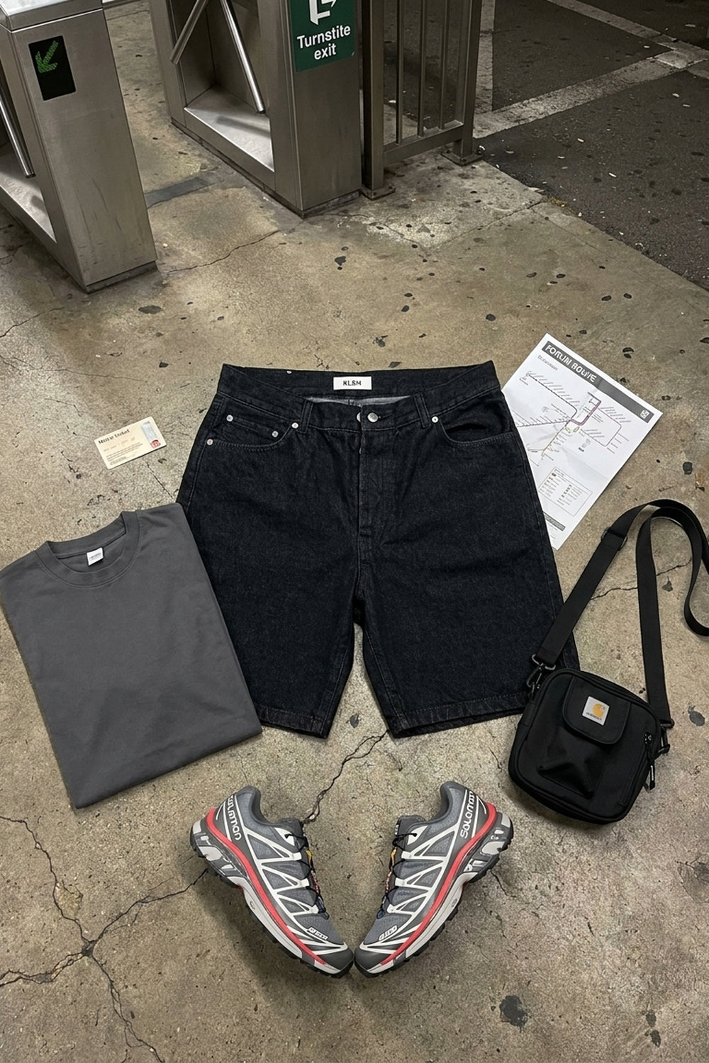BLAKE OVERSIZED DENIM SHORTS Faded Black men's knolling flat lay