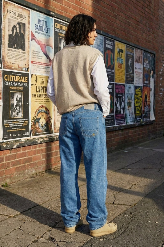 BOSTON WIDE FLARE JEANS Faded Blue women's full-body back view