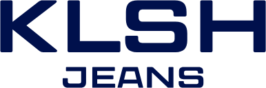 KLSH Jeans logo in blue on a black background