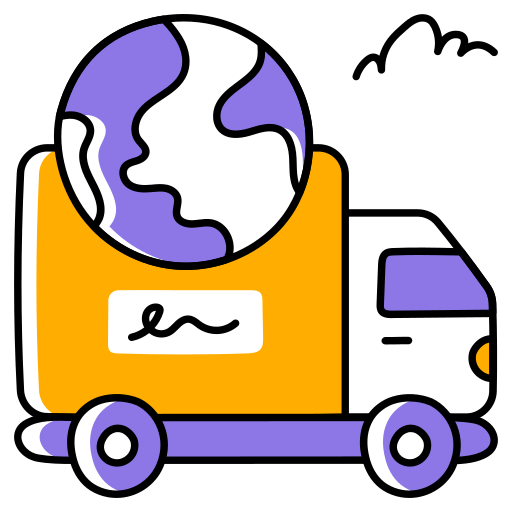Illustration of a truck with a globe on top, symbolizing global delivery or transportation.