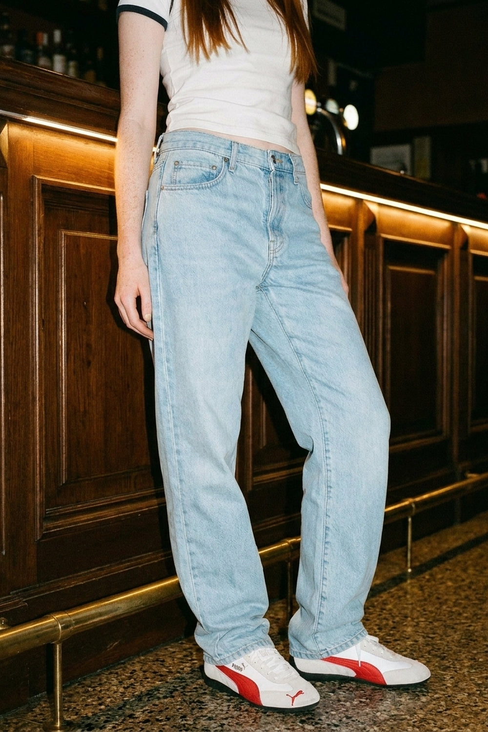 BENJI OVERSIZED FIT JEANS Clear Sky women's front waist-to-hem crop