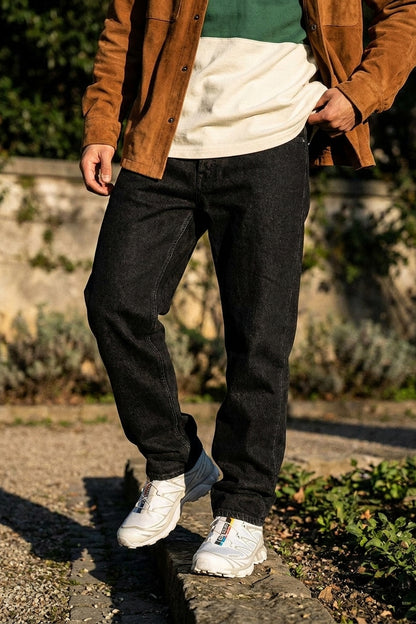 BENJI OVERSIZED FIT JEANS Faded Black men's side waist-to-hem crop