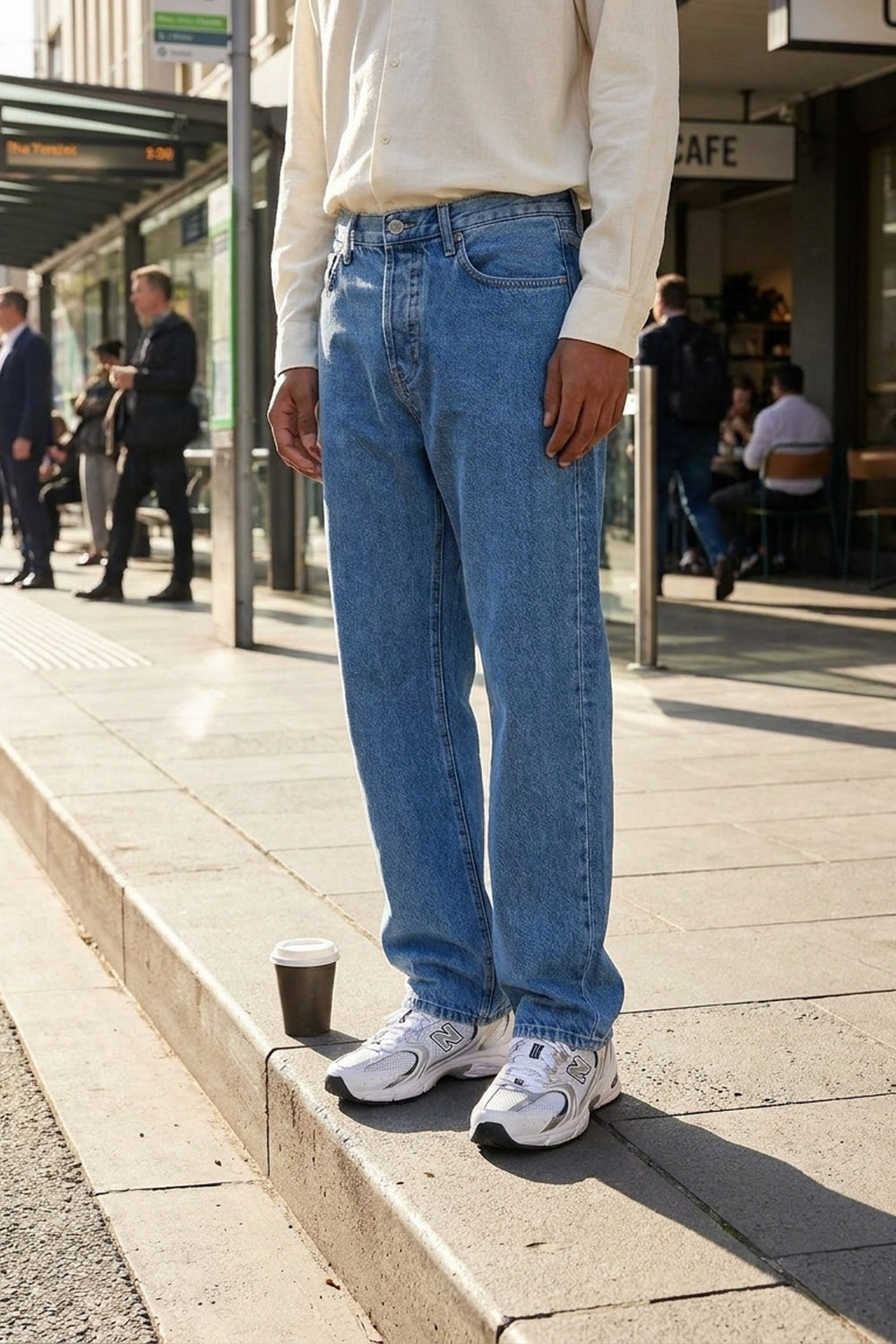 BENJI OVERSIZED FIT JEANS Faded Blue men's front waist-to-hem crop