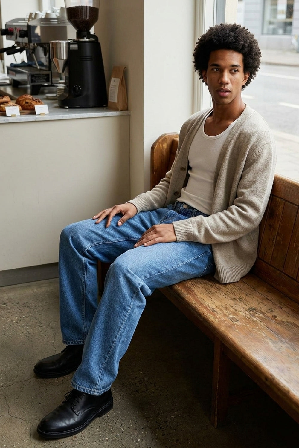 BENJI OVERSIZED FIT JEANS Faded Blue men's seated real-use fit shot