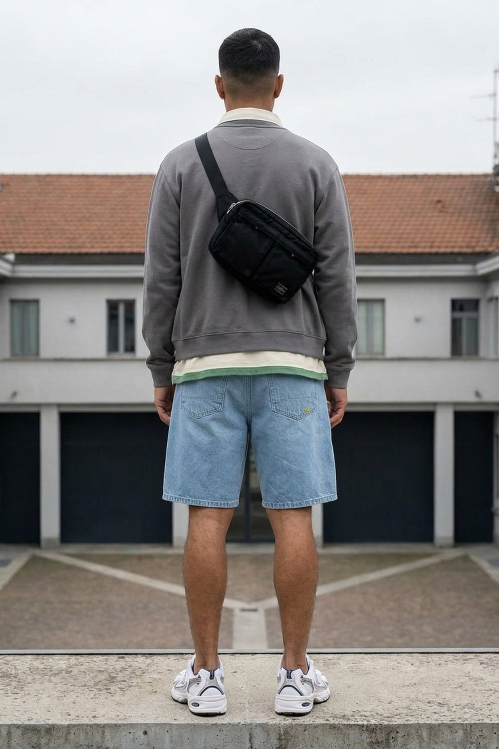 BLAKE OVERSIZED DENIM SHORTS Clear Sky men's full-body back view