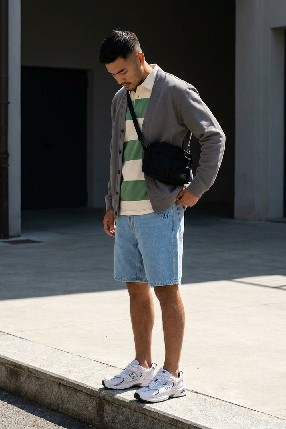 BLAKE OVERSIZED DENIM SHORTS Clear Sky men's side waist-to-hem crop