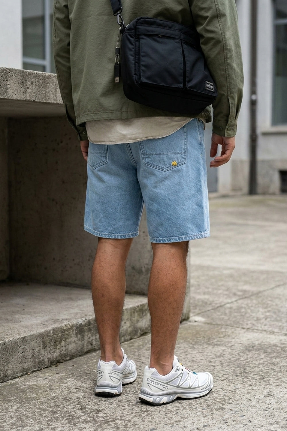 BLAKE OVERSIZED DENIM SHORTS Clear Sky men's back waist-to-hem crop