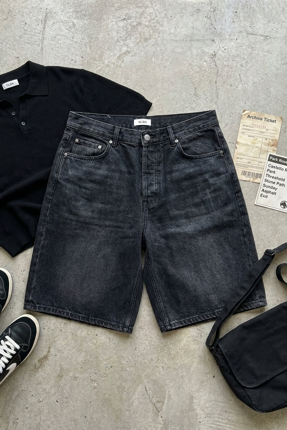 BLAKE OVERSIZED DENIM SHORTS Faded Black women's knolling flat lay