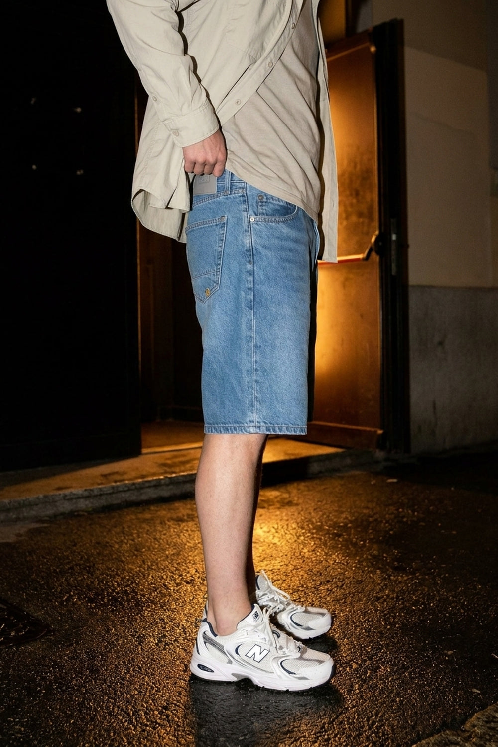 BLAKE OVERSIZED DENIM SHORTS Faded Blue men's side waist-to-hem crop