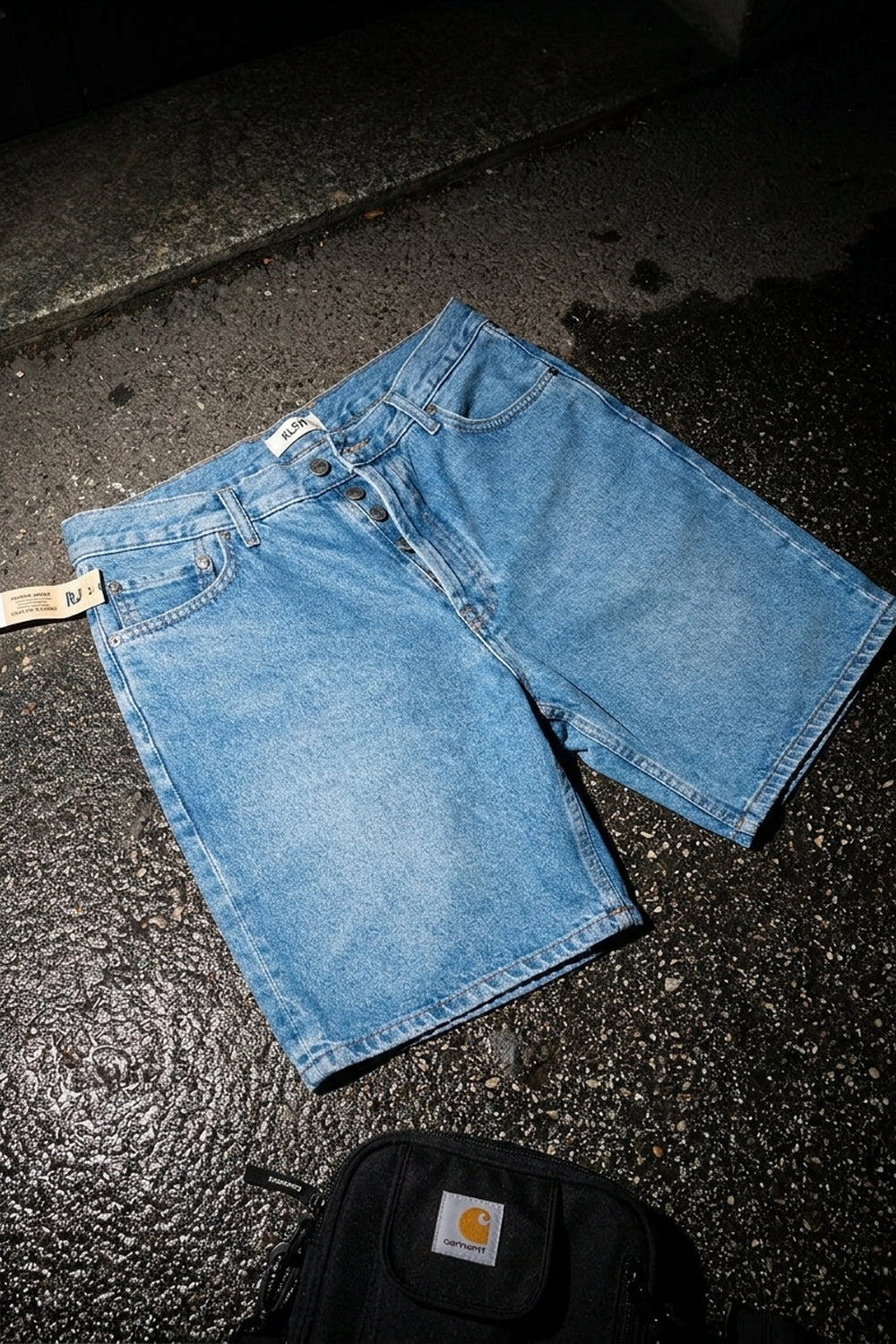 BLAKE OVERSIZED DENIM SHORTS Faded Blue men's knolling flat lay