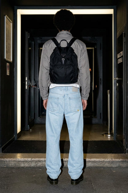 BOSTON WIDE FLARE JEANS Clear Sky men's full-body back view
