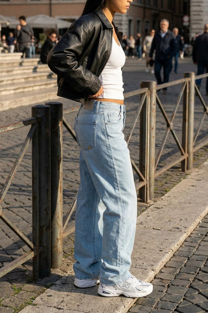 BOSTON WIDE FLARE JEANS Clear Sky women's side waist-to-hem crop