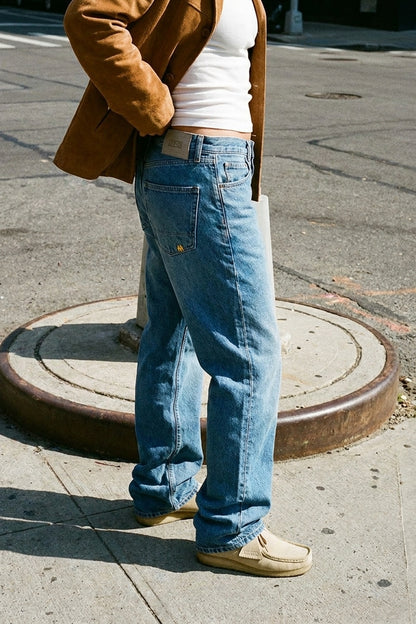 BOSTON WIDE FLARE JEANS Faded Blue women's side waist-to-hem crop