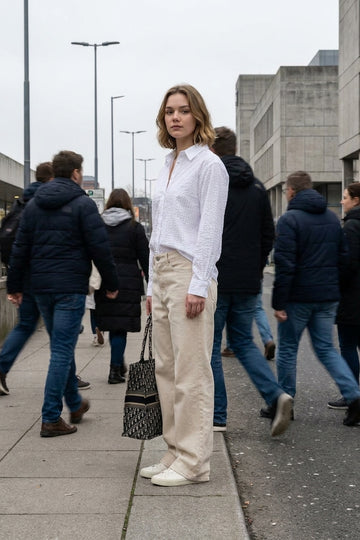 Jeans a zampa larga BOSTON - Ecru naturale