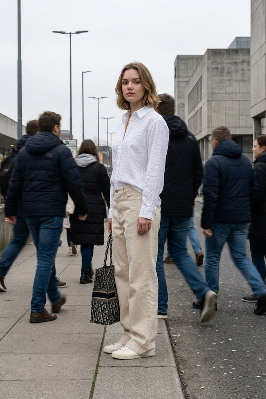 Jeans a zampa larga BOSTON - Ecru naturale