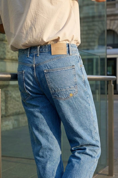 RYAN REGULAR FIT JEANS Faded Blue men's back pocket detail crop